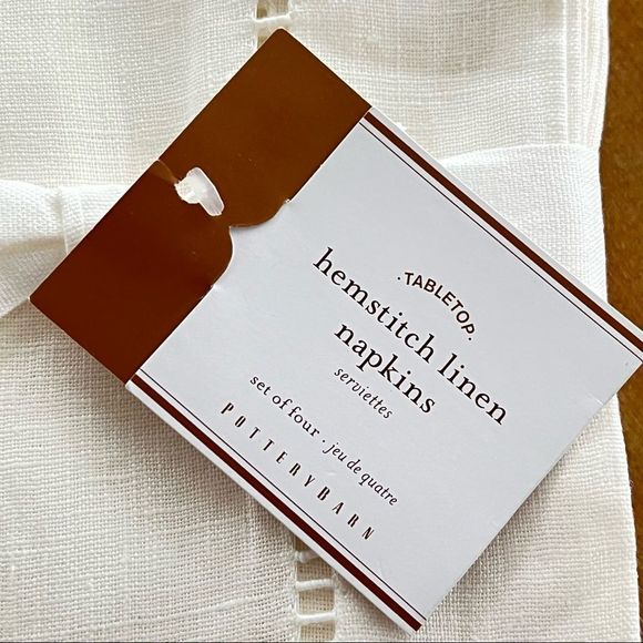 PB Hemstitch Linen Napkins, 20” square Classic Ivory set of 4 - Picture 3 of 4